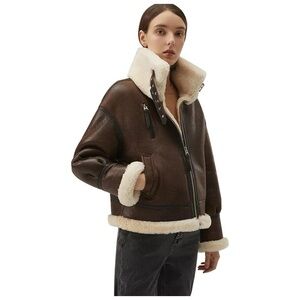 Shearling Coat Sheepskin real Leather Jacket for Women Bomber Aviator unisex